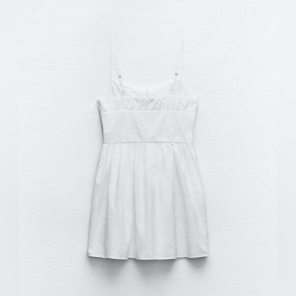 Zara White Embroidered Dress with Bows - Picture 4 of 6